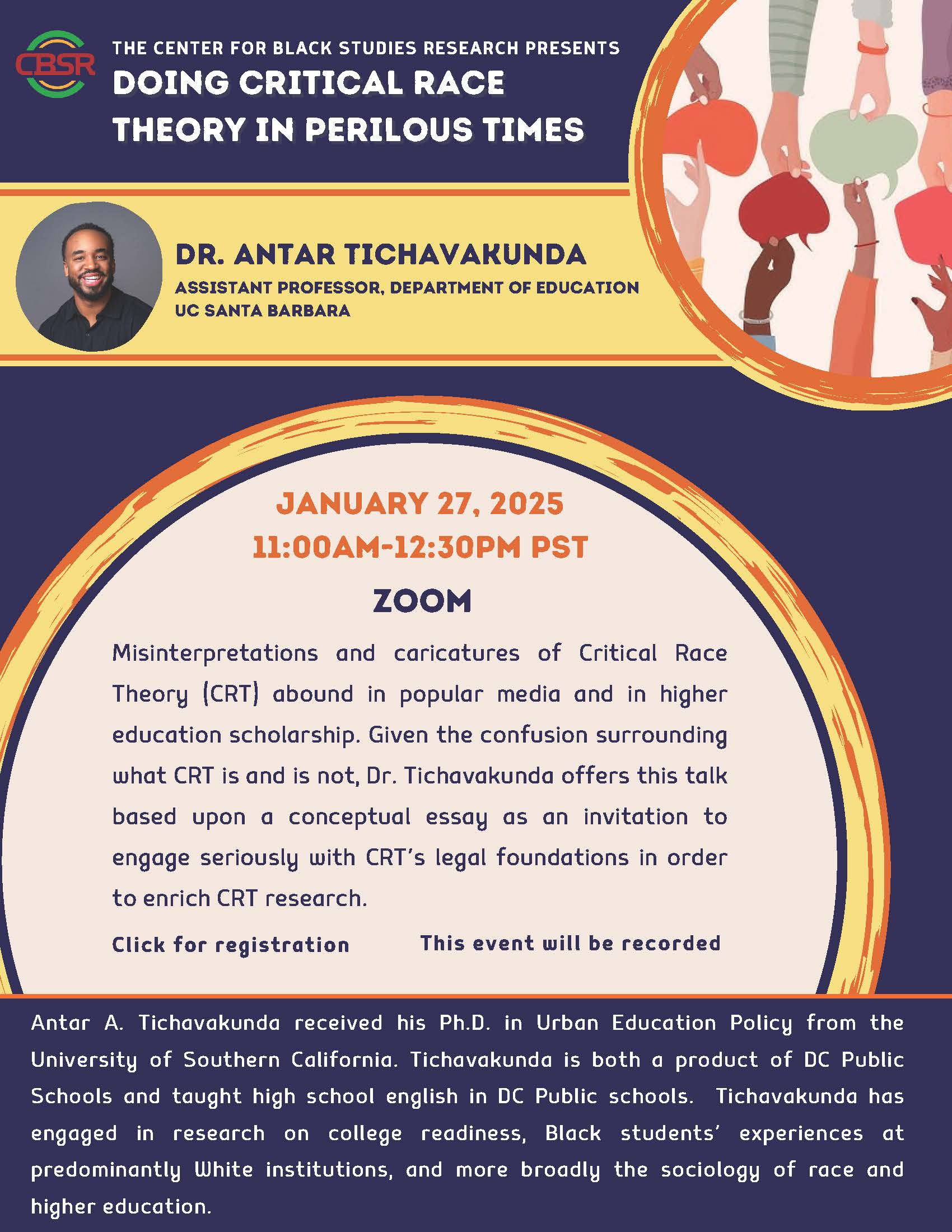 Dr. Antar Tichavakunda Event Flyer