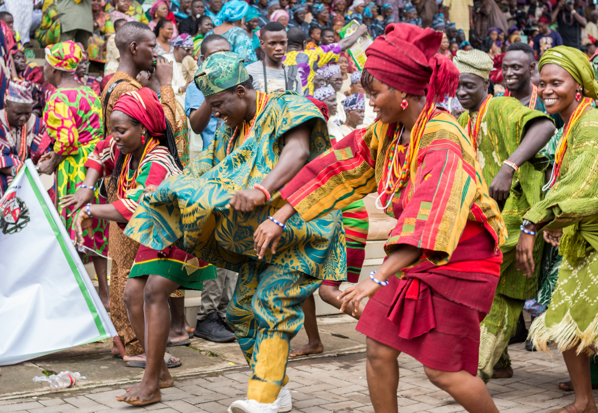 Members of a cultural troupe dances to entertain spectators during the Ojude Oba festival in Ijebu Ode, Ogun State.