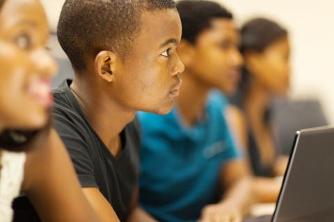 group of african american college students in lecture room