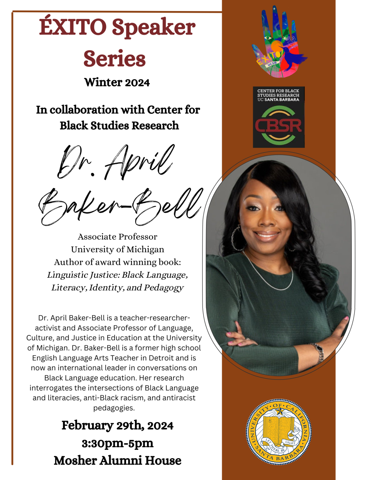  Exito Speaker Series Dr. April Baker-Bell Flyer