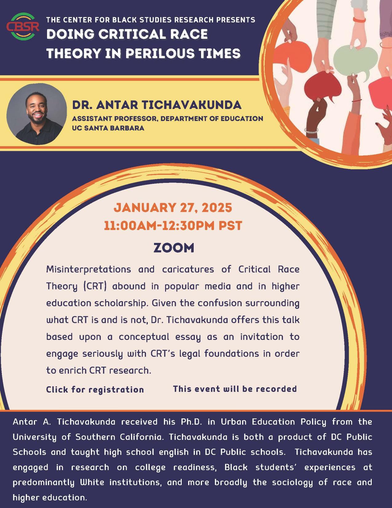 Dr. Antar Tichavakunda Event Flyer