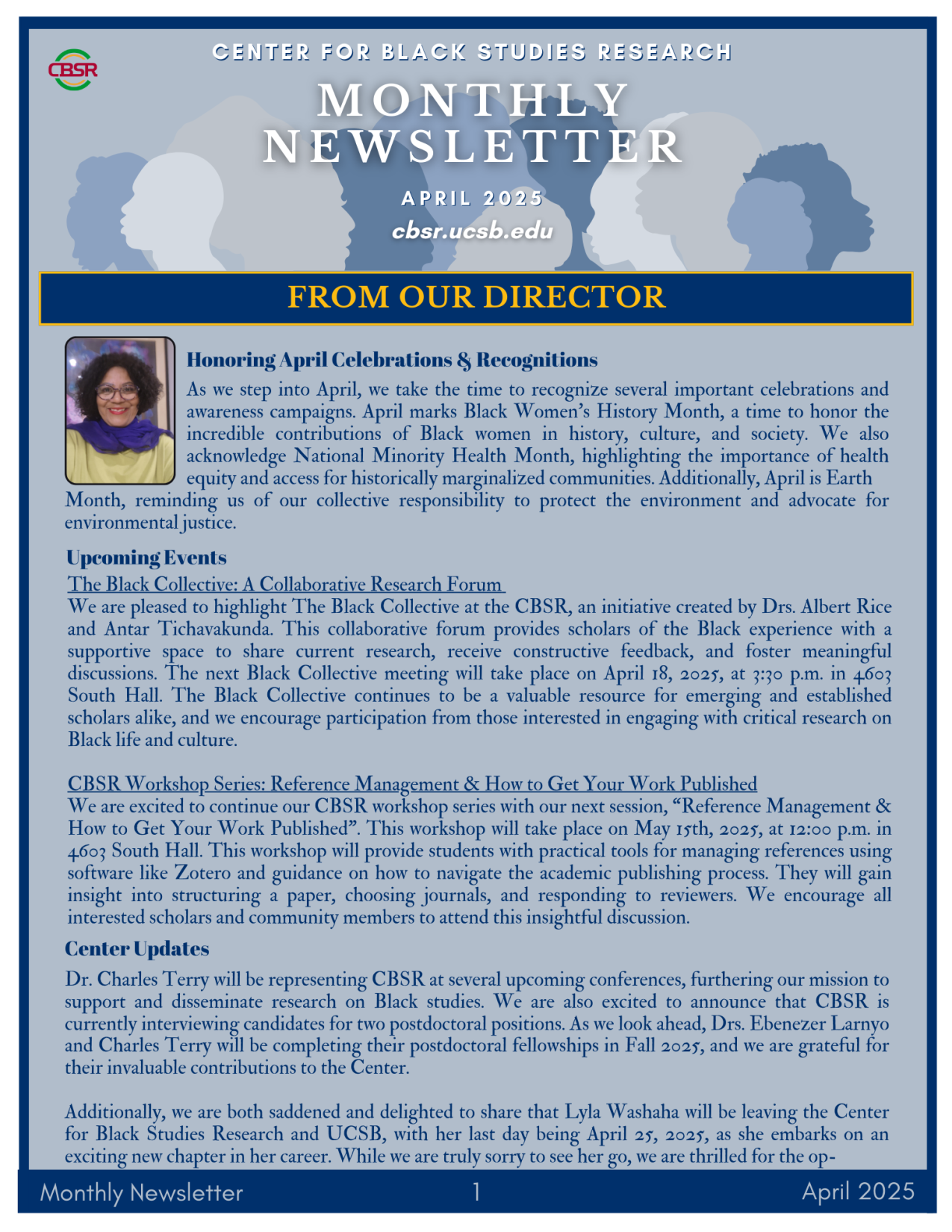 CBSR April Newsletter Cover Page