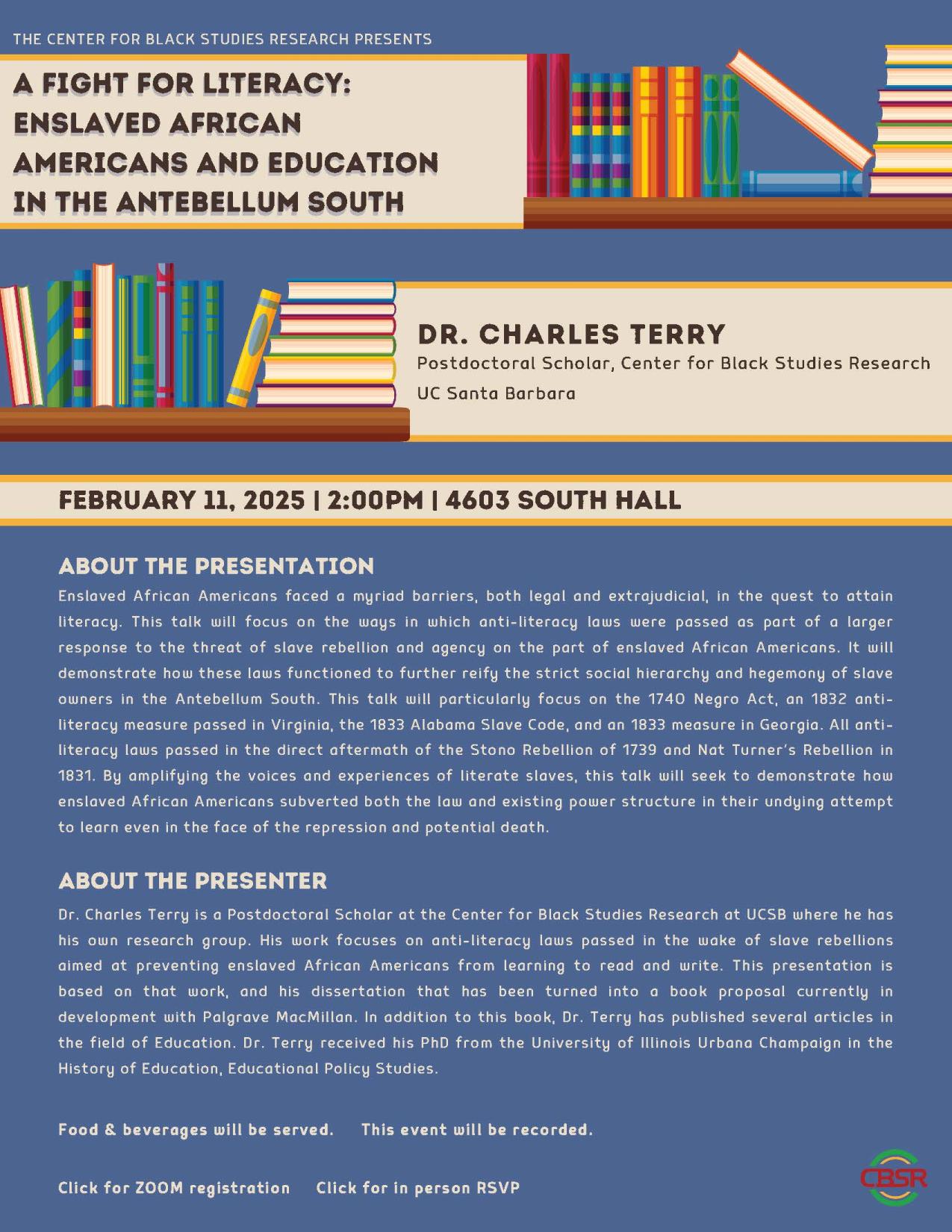 Dr. Charles Terry A Fight For Literacy event flyer
