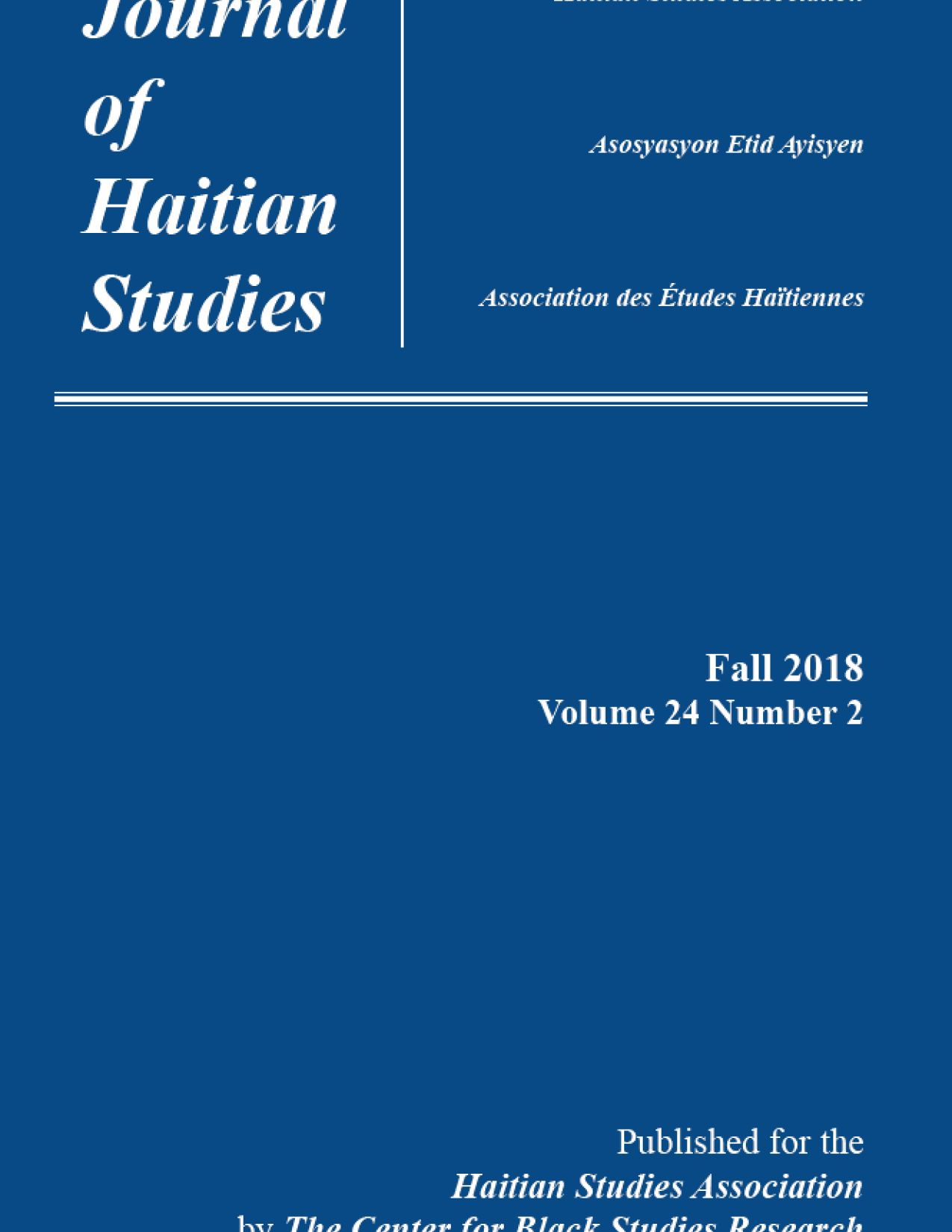 Front cover of the Fall 2018 issue of the Journal of Haitian Studies